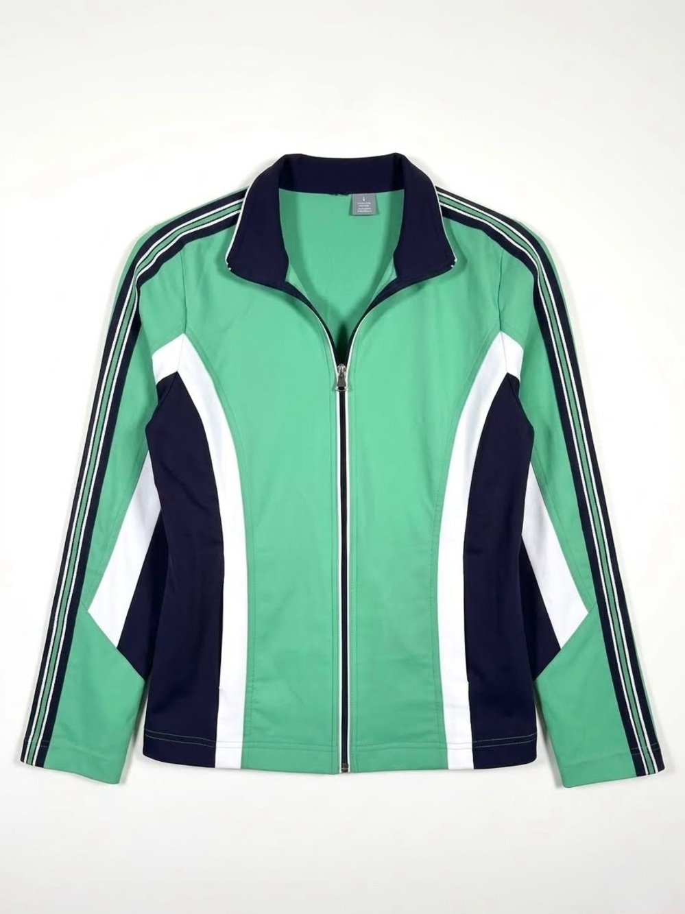SJB Active Y2K Colorblock Track Jacket Green Navy White Small EUC Athleisure